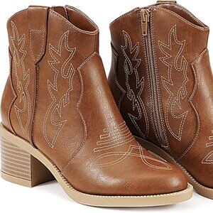 Women's Embroidered Western Cowboy Boots Cowgirl Ankle Boots